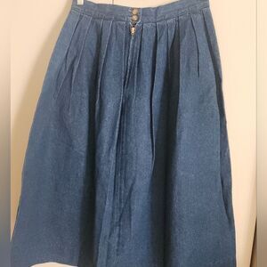 JC Vintage Bushwacker denim pleated full A-line jean skirt pockets zip-up midi